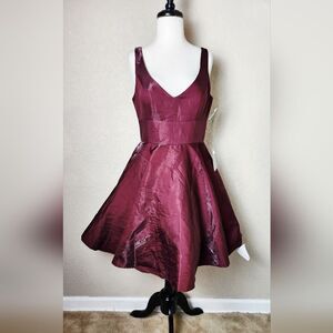 Xscape Fit And Flare V Neck Formal Dress Short Burgundy Size 10 New